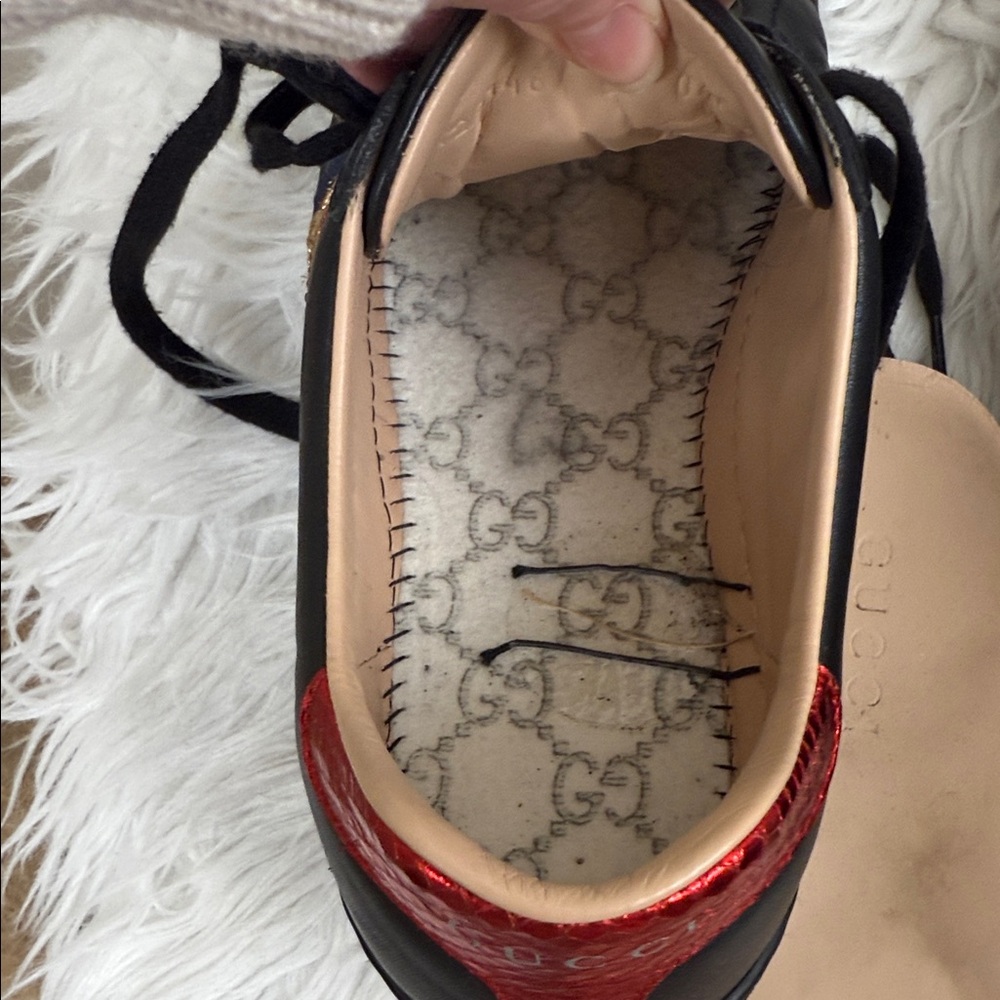 GUCCI ACE Black Sneakers with Red and Gold Accents bee 5 - Picture 10 of 16